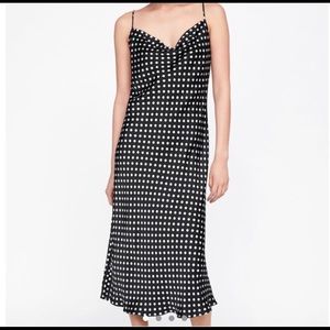 Zara, spaghetti strap slip dress, black, white polka dot print